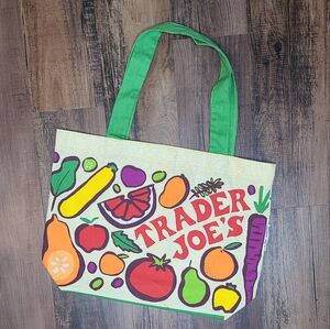 Trader Joe’s Heavy Duty Cotton Canvas Fruit Veg Print Reusable Tote Shopping Bag